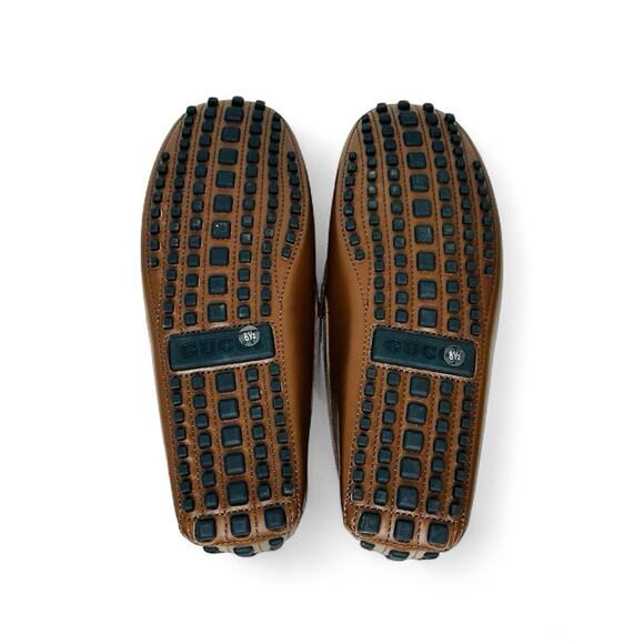NIB Gucci Men Loafer 8.5 US 9 Brown GG Supreme Canvas Leather Driver Moccasins - Picture 9 of 12